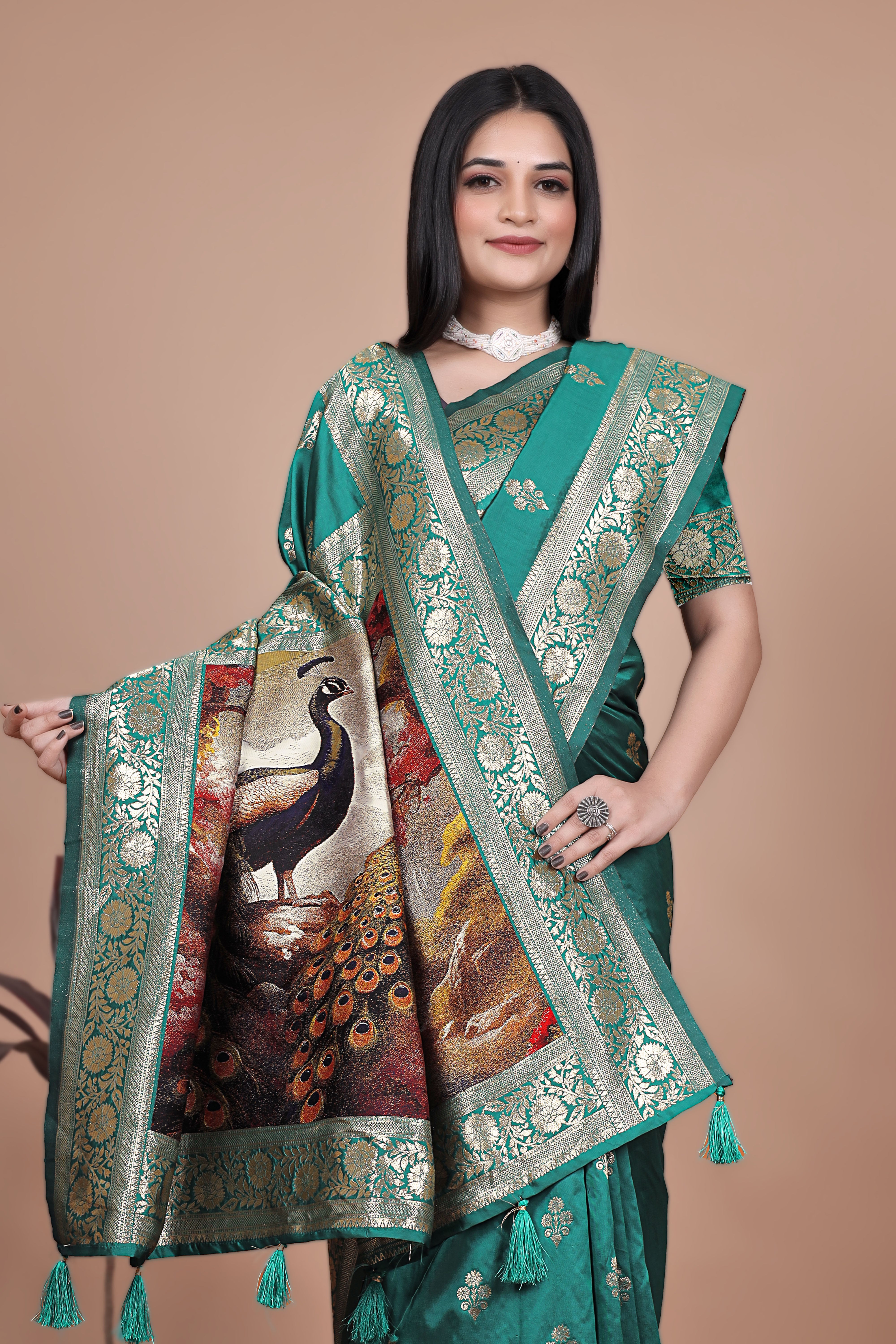 Royal Purple Banarasi Silk Saree with Peacock Pallu Design